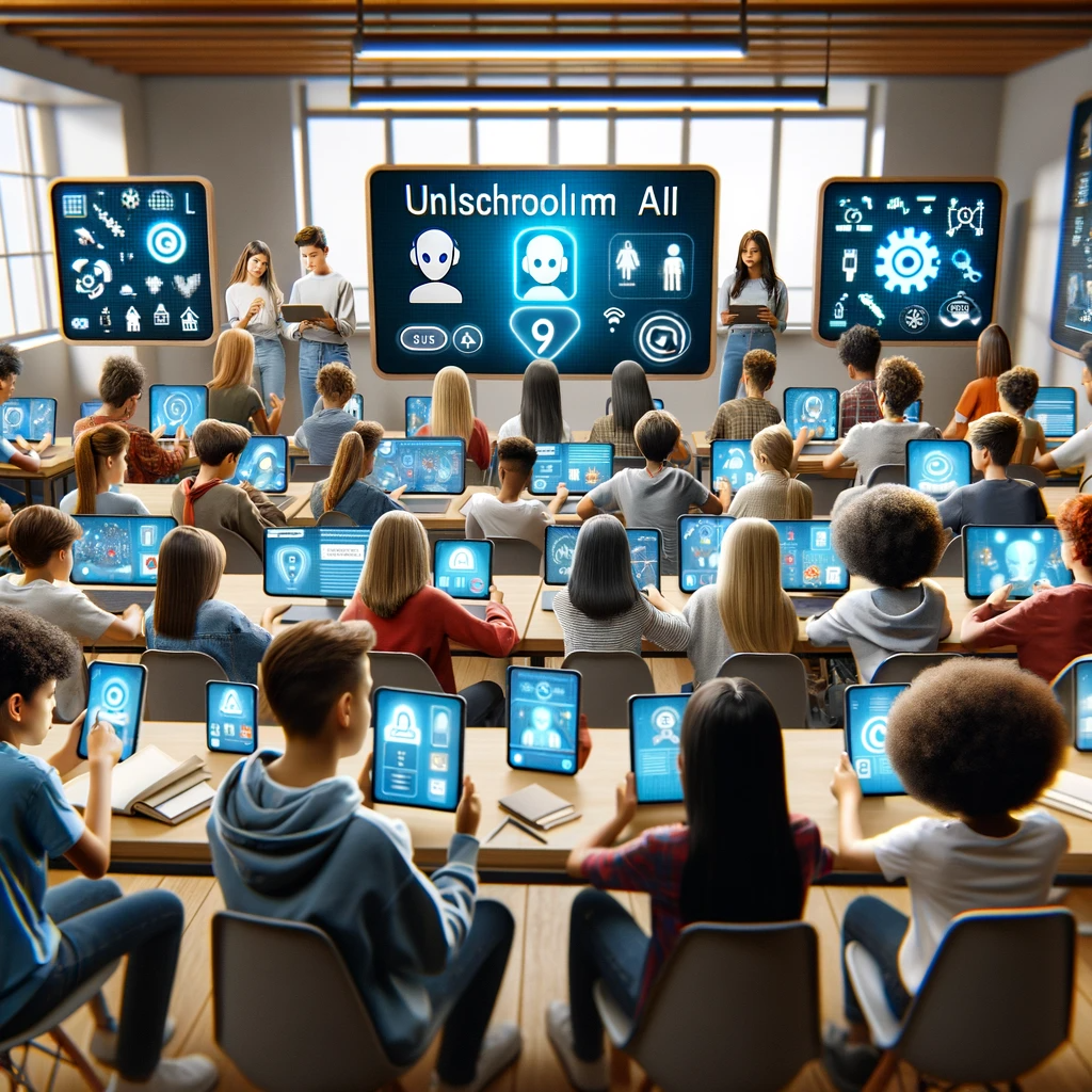 A group of unschoolers reviewing YouTube channels while sitting at desks with tablets in front of them.